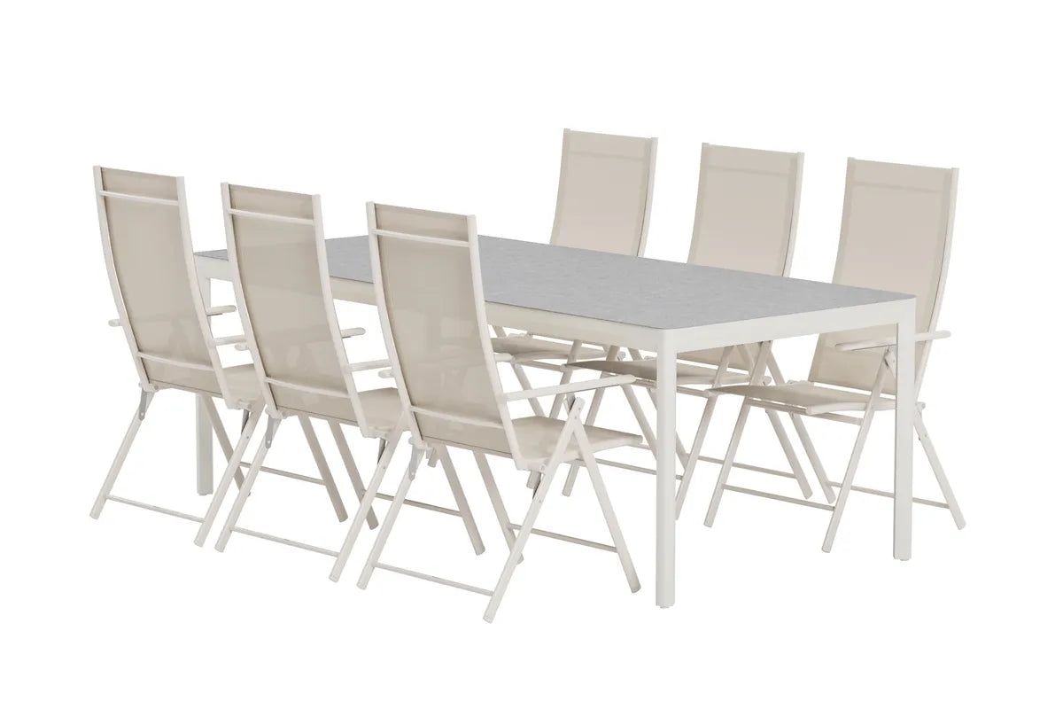 LEVANZO & LINO | Positionsstolar + Rektangulära Matbord 220 x 100 | Beige