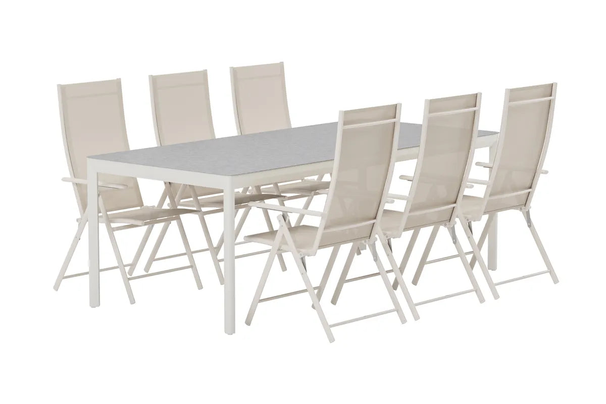 LEVANZO & LINO | Positionsstolar + Rektangulära Matbord 220 x 100 | Beige