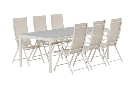 LEVANZO & LINO | Positionsstolar + Rektangulära Matbord 220 x 100 | Beige