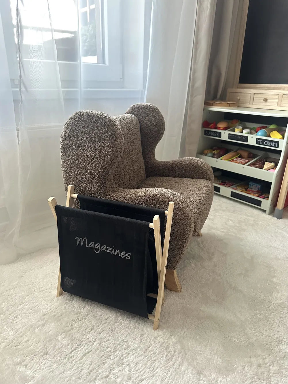 Barnfåtölj FARUM Bouclé, Brun