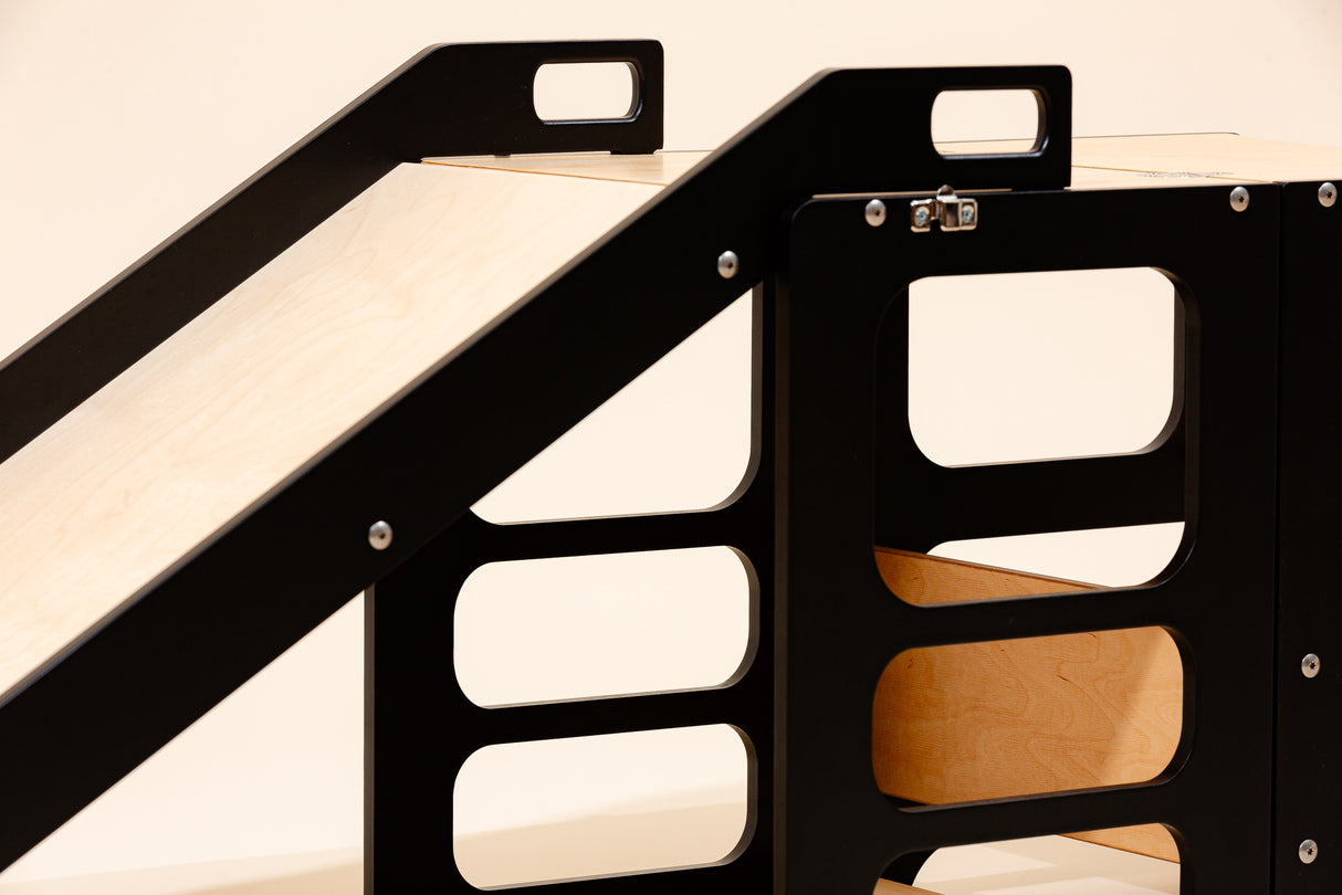 Foldable kitchen tower with slide, Black