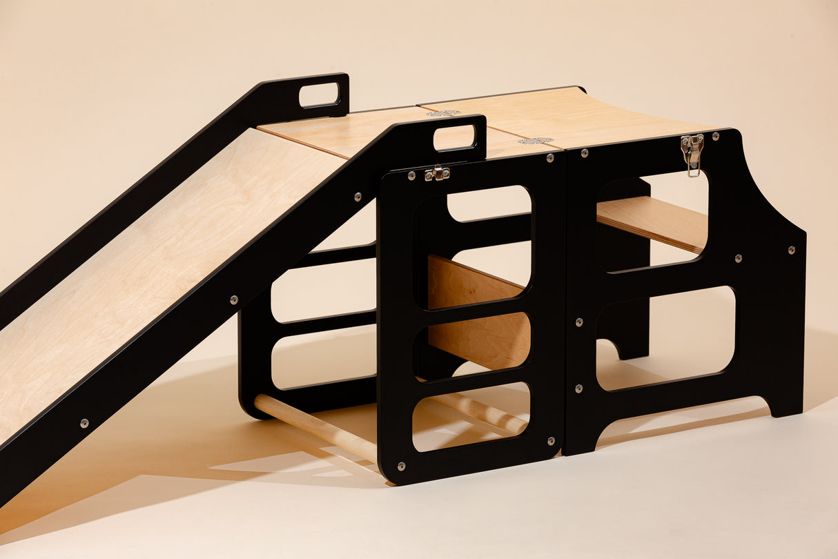Foldable kitchen tower with slide, Black