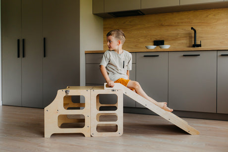 Foldable kitchen tower with slide, Natural