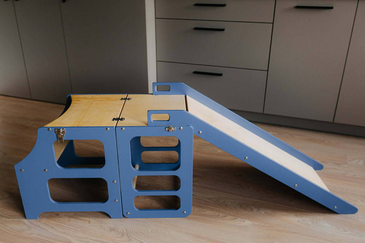Foldable kitchen tower with slide, Blue