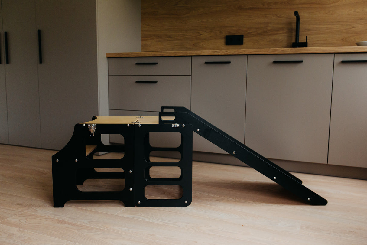 Foldable kitchen tower with slide, Black