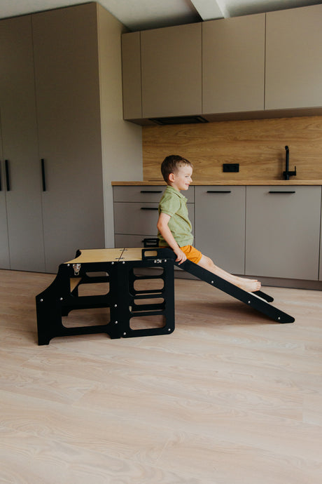 Foldable kitchen tower with slide, Black