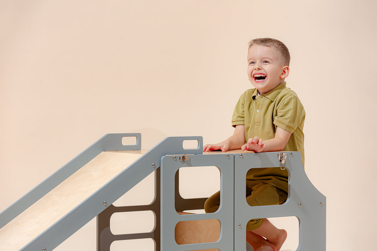 Foldable kitchen tower with slide, Grey