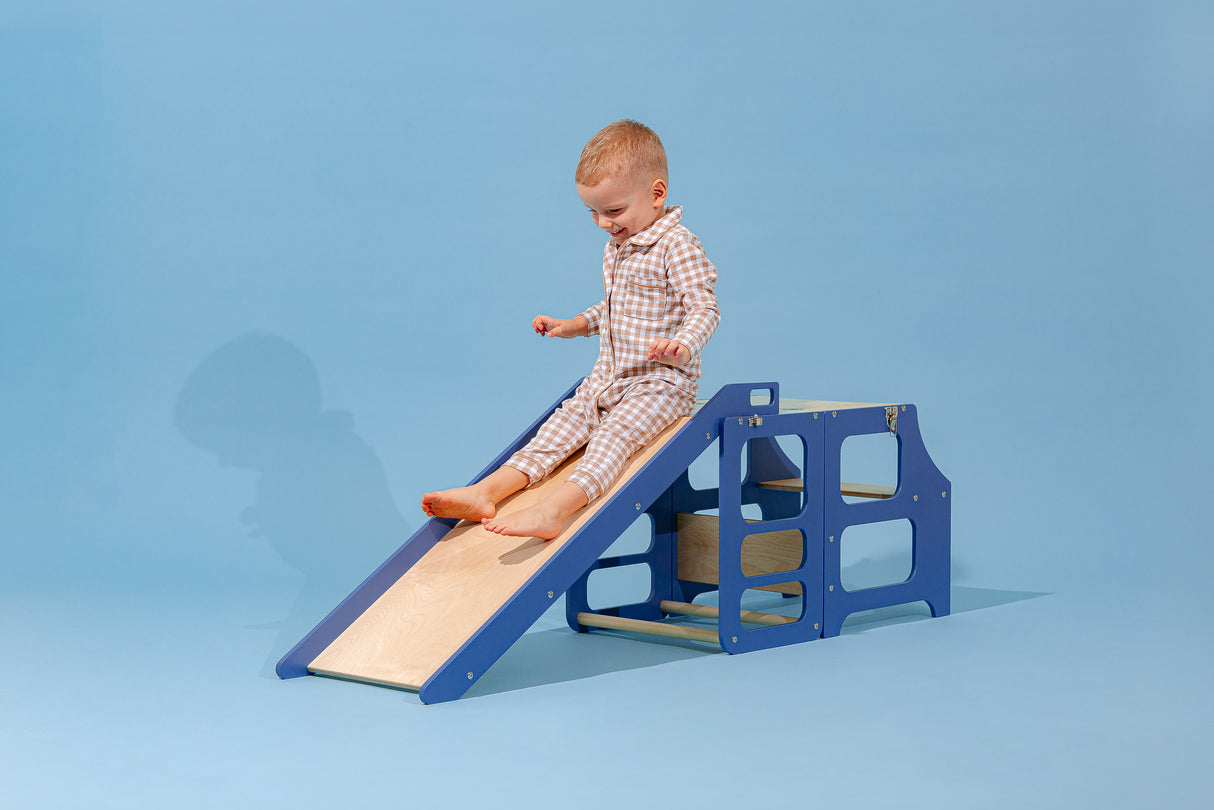 Foldable kitchen tower with slide, Blue