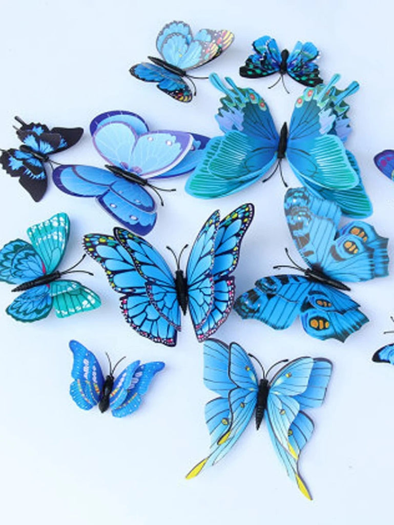 Väggdekor, 12st 3D fjärilar i Blått