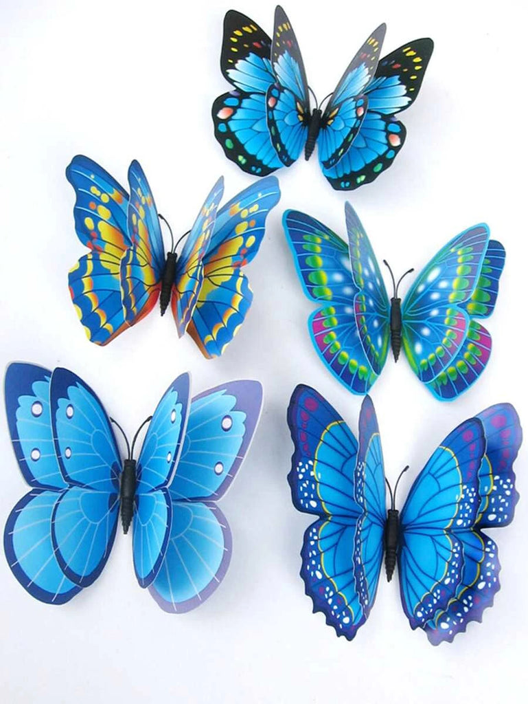 Väggdekor, 12st 3D fjärilar i Blått