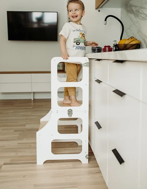 Kitchen Tower Multifunktionell Montessori 2 i 1, vit - Duck Woodworks