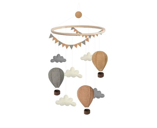 Handsydd mobil, Luftballonger med vimpel, Beige