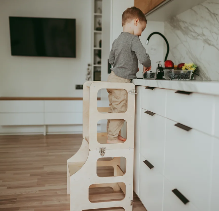 Kitchen Tower Multifunktionell Montessori 2 i 1, natur - Duck Woodworks