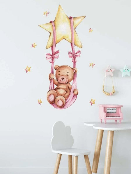 Väggdekal, Nalle på rosa gunga