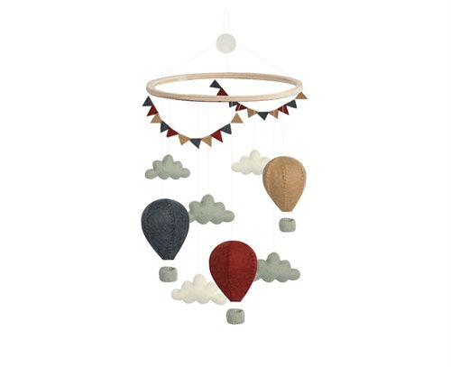 Handsydd mobil, Luftballonger med vimpel, Blå/Röd