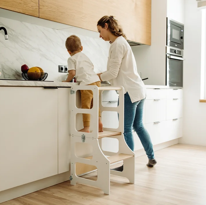 Kitchen Tower Multifunktionell Montessori 2 i 1, vit - Duck Woodworks